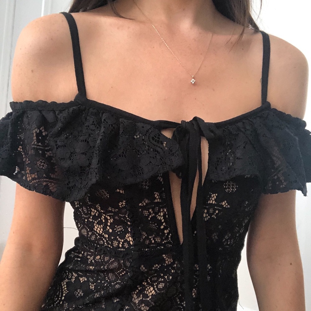 For love and lemons black lace tie front dress